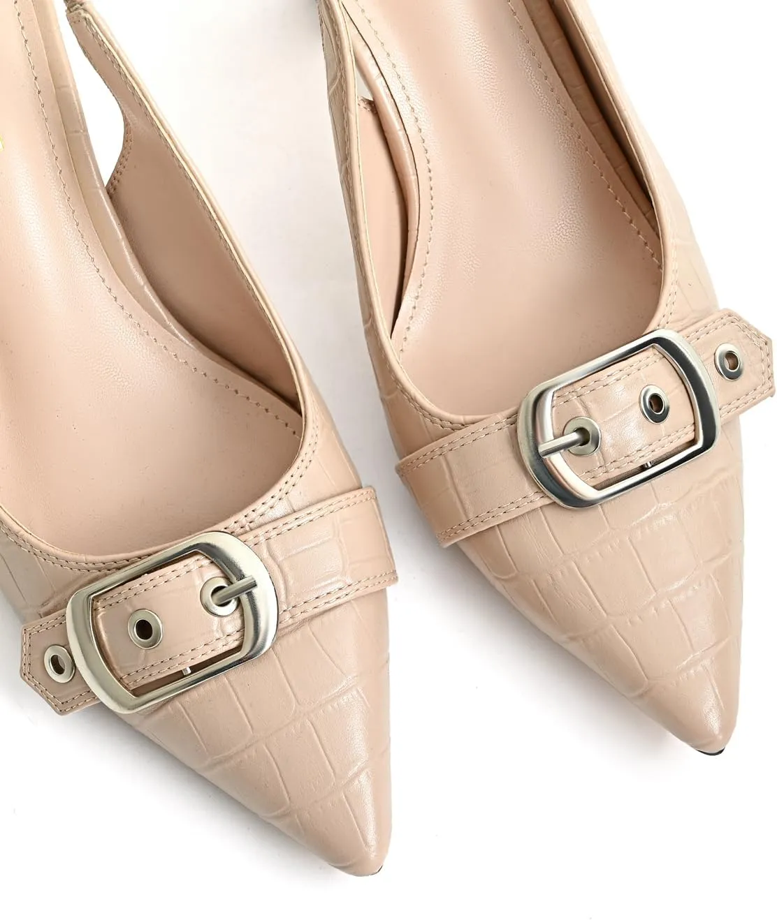 Slingback Kitten Heels for Women Closed Pointed Toe Pumps Dress Shoes with Buckle Strap Comfortable Slip On Sandal Heels for Work Party Wedding