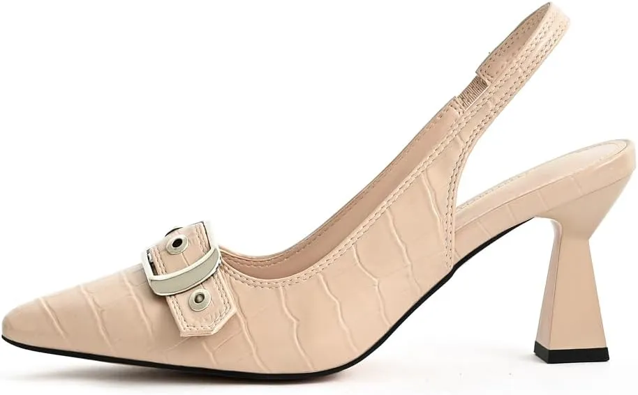 Slingback Kitten Heels for Women Closed Pointed Toe Pumps Dress Shoes with Buckle Strap Comfortable Slip On Sandal Heels for Work Party Wedding