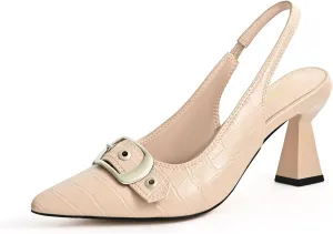 Slingback Kitten Heels for Women Closed Pointed Toe Pumps Dress Shoes with Buckle Strap Comfortable Slip On Sandal Heels for Work Party Wedding