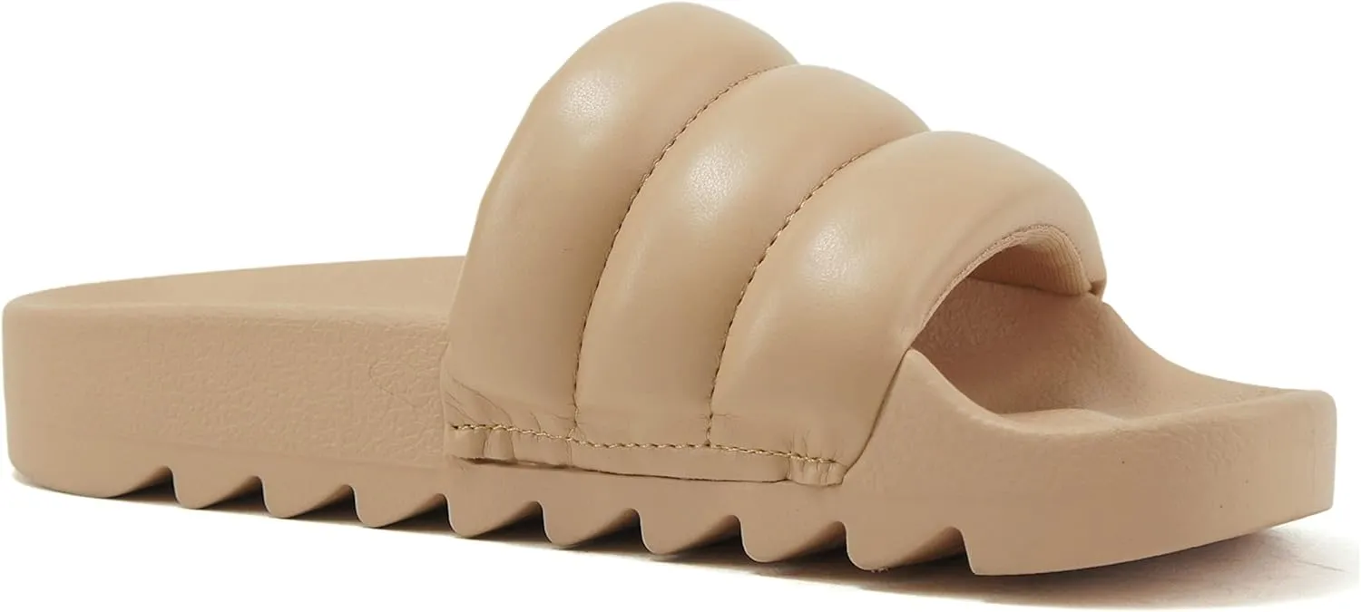 Soda BETWEEN ~ Women Flat Open Toe Single Plush Wide Strap With Fashion Footbed Slide Sandal