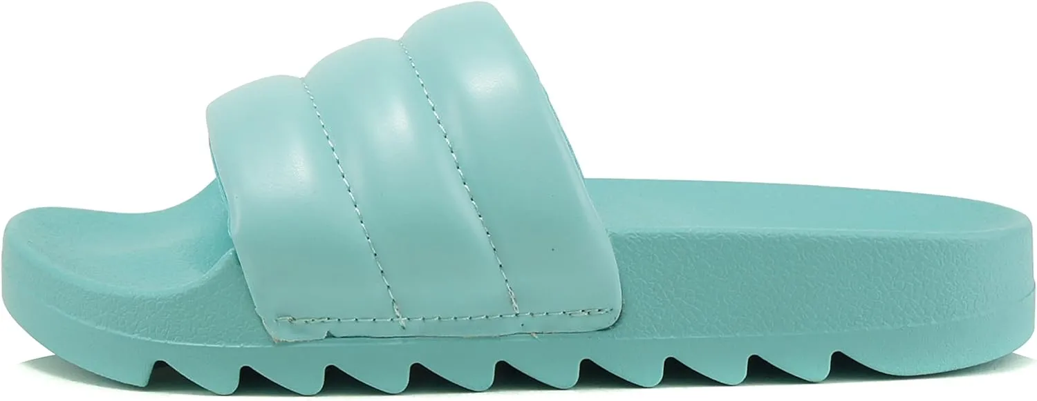 Soda BETWEEN ~ Women Flat Open Toe Single Plush Wide Strap With Fashion Footbed Slide Sandal