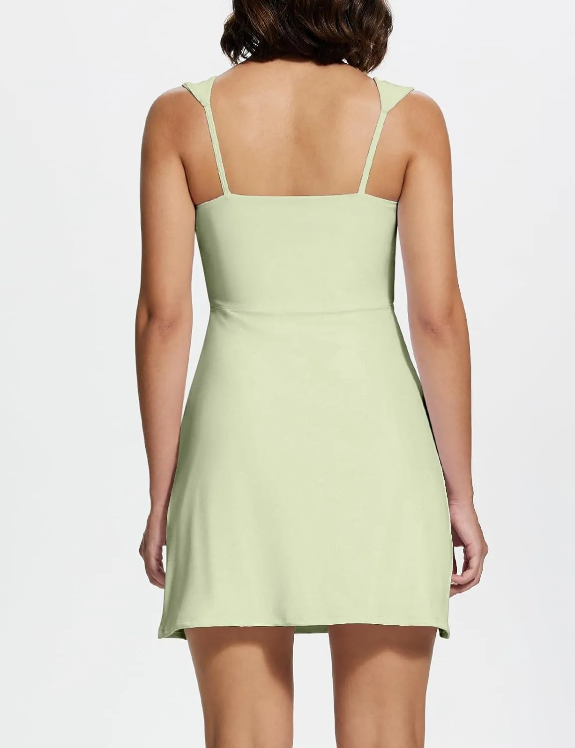 Square Neck Tennis Dresses for Women Golf Dress with Built-in Shorts Bra with Pockets for Athletic Sports Workout