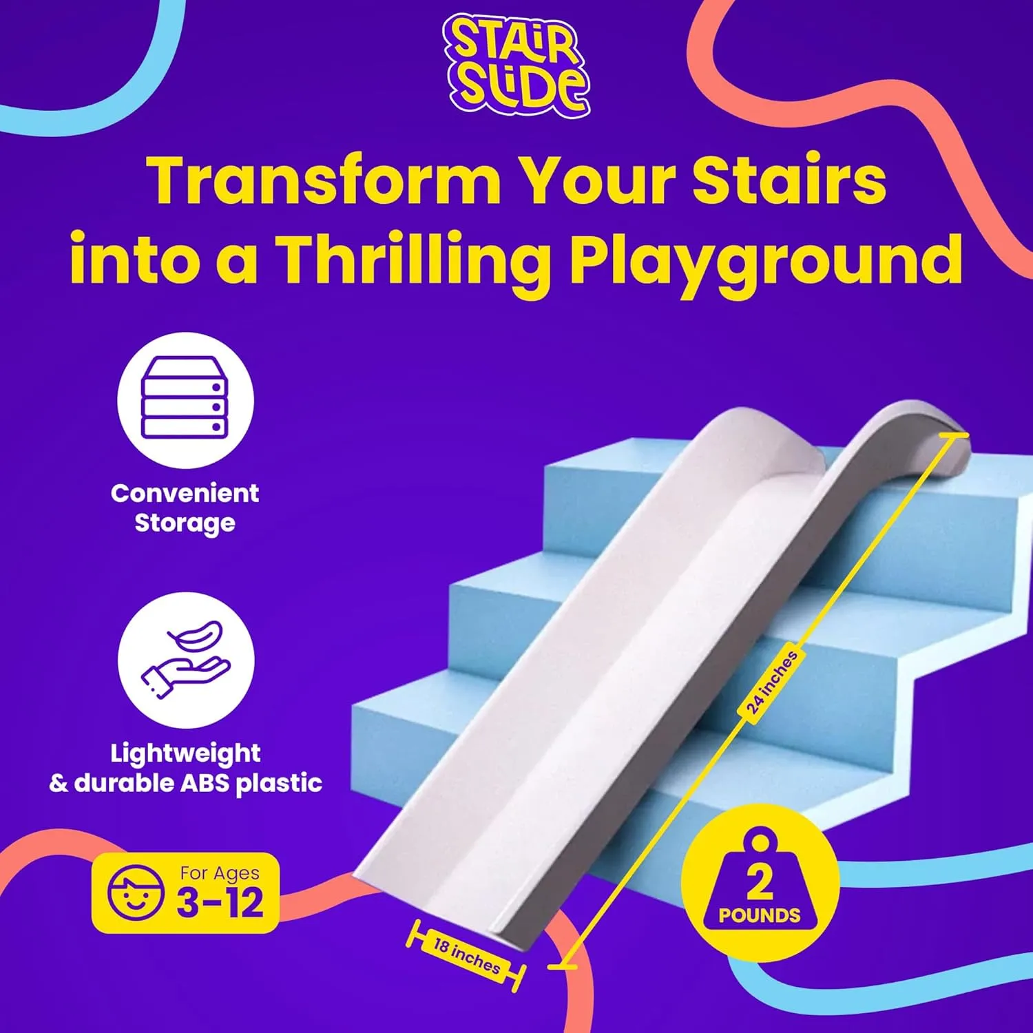 Stairslide 4-Pack Modular Indoor Slide for Home Staircases, White - Stair Attachment Ramps for Kids with Non-Slip Grip Bottom, Easy to Store, No Installation Needed