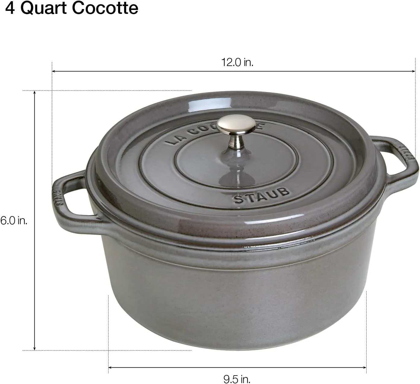 Staub Cast Iron 4-qt Round Cocotte - Graphite Grey, Made in France