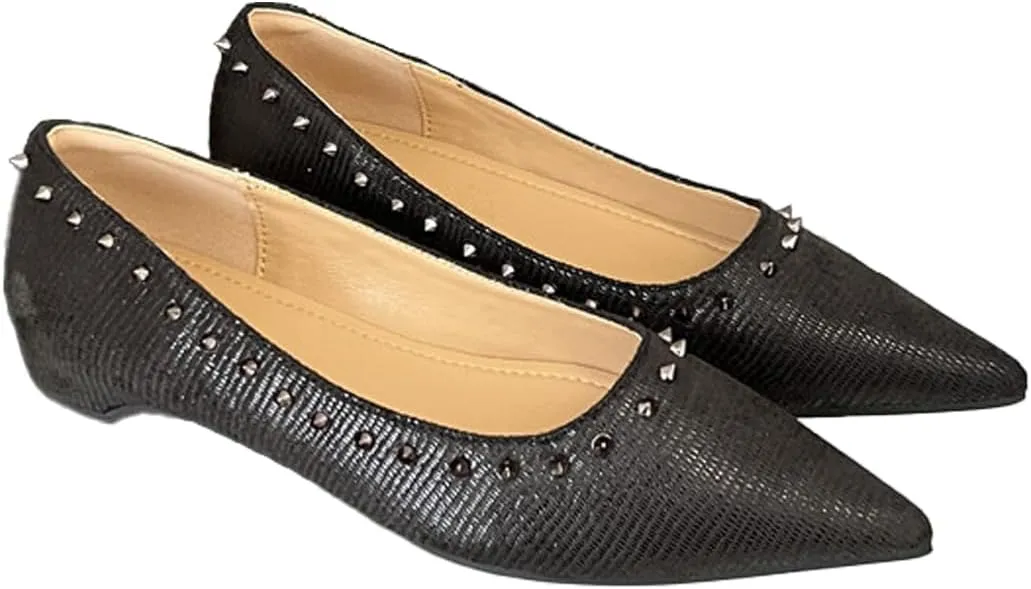 Studded Ballet Flats for Women Pointed Toe Rivet Flats Slip On Comfortable Dress Shoes Casual Formal Wedding Ballerina Shoes