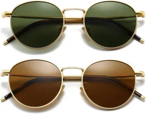SUNGAIT Ponderable Metal Round Sunglasses for Men Women Classic Vintage Polarized Circle Sun Glasses