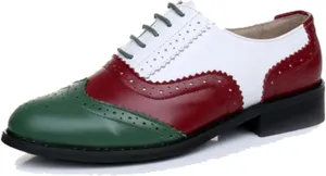 TDA Women's Perforated Wingtip Lace-up Synthetic Leather Dress Vintage Oxford Flat Shoes