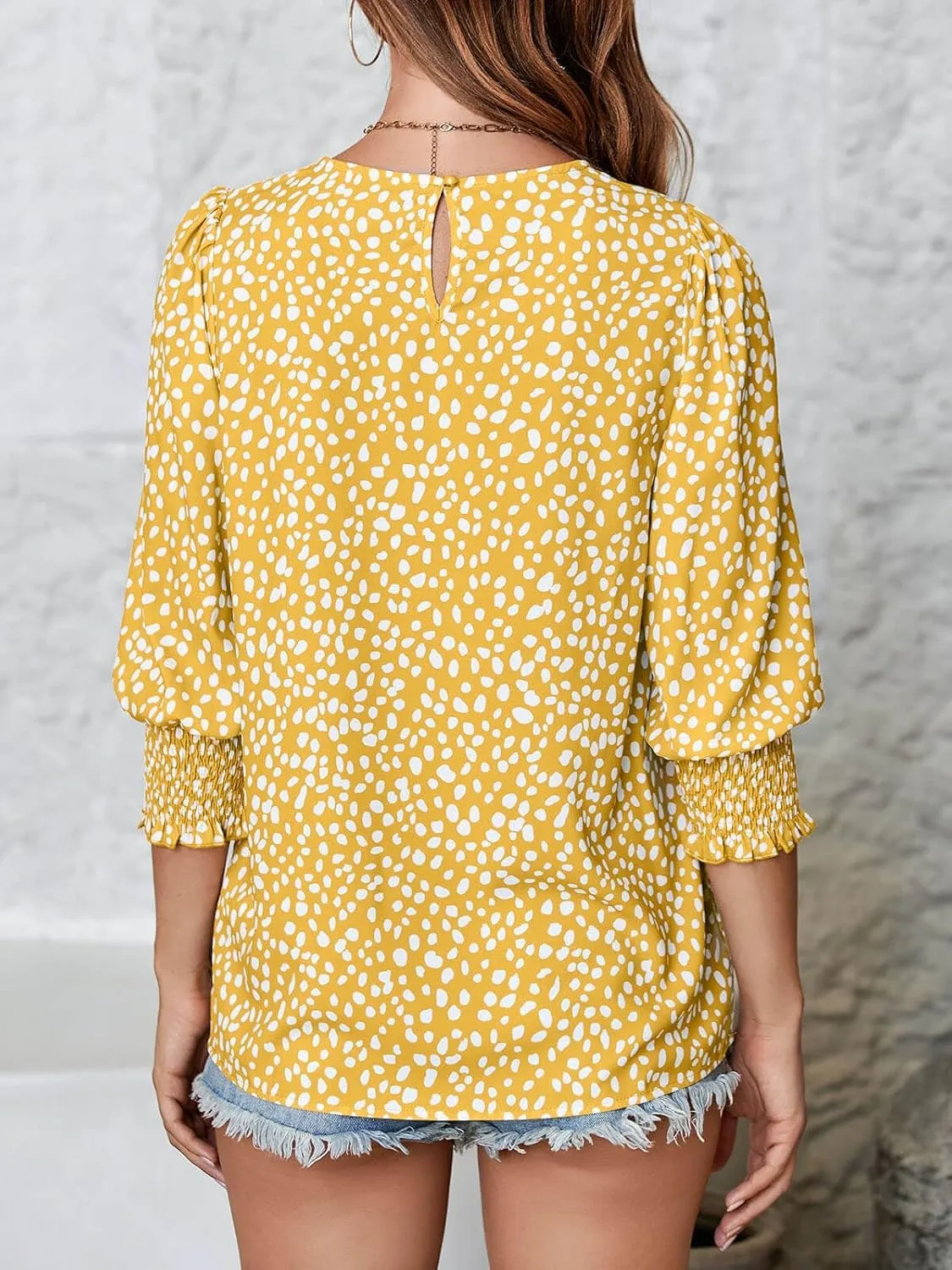 Teurkia Women's Polka Dot 3/4 Sleeve Blouse Tops Ladies Casual Office Work Crew Neck T-Shirt