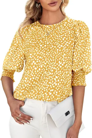 Teurkia Women's Polka Dot 3/4 Sleeve Blouse Tops Ladies Casual Office Work Crew Neck T-Shirt