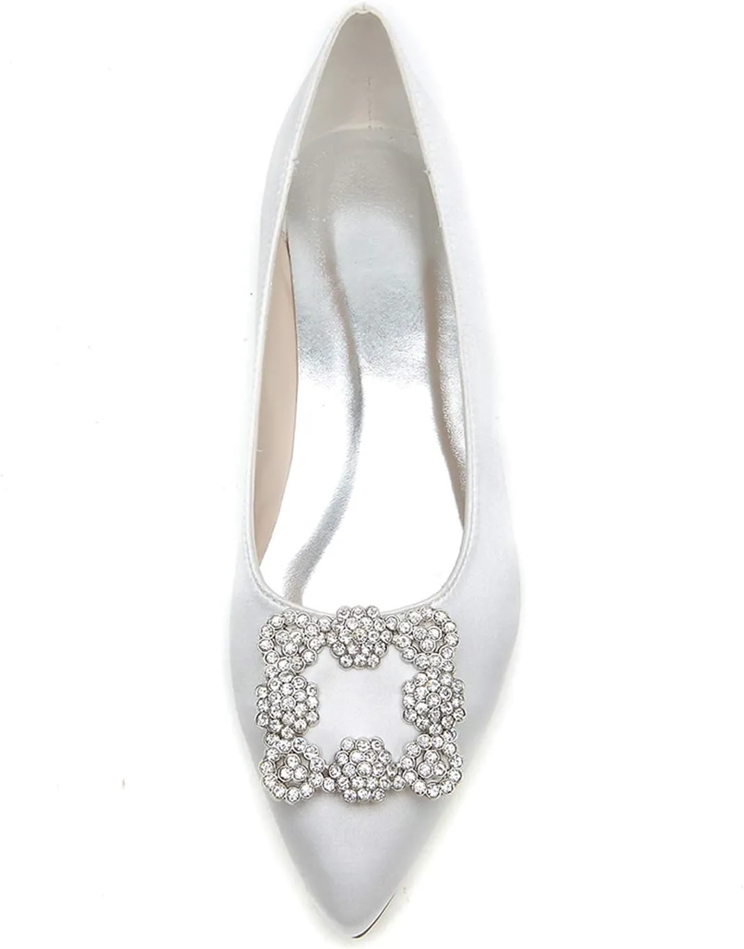 TNXZ Wedding Flats Shoes Women Wedding Shoes for Bride Flats Bridal Shoes Flats Satin Closed Toe Rhinestone Ballet Flats