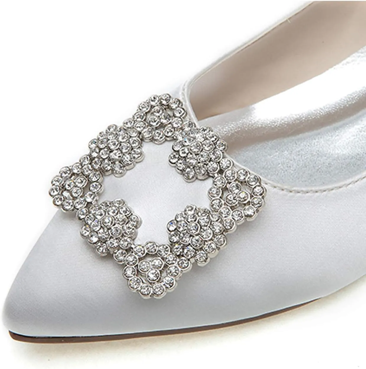 TNXZ Wedding Flats Shoes Women Wedding Shoes for Bride Flats Bridal Shoes Flats Satin Closed Toe Rhinestone Ballet Flats