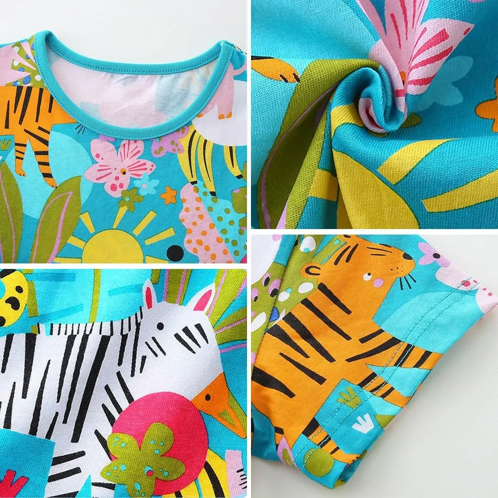 Toddler Little Girls Casual Dresses 2-Pack Cotton Crew Neck Graphic Cartoon Dress for 3-6 Years