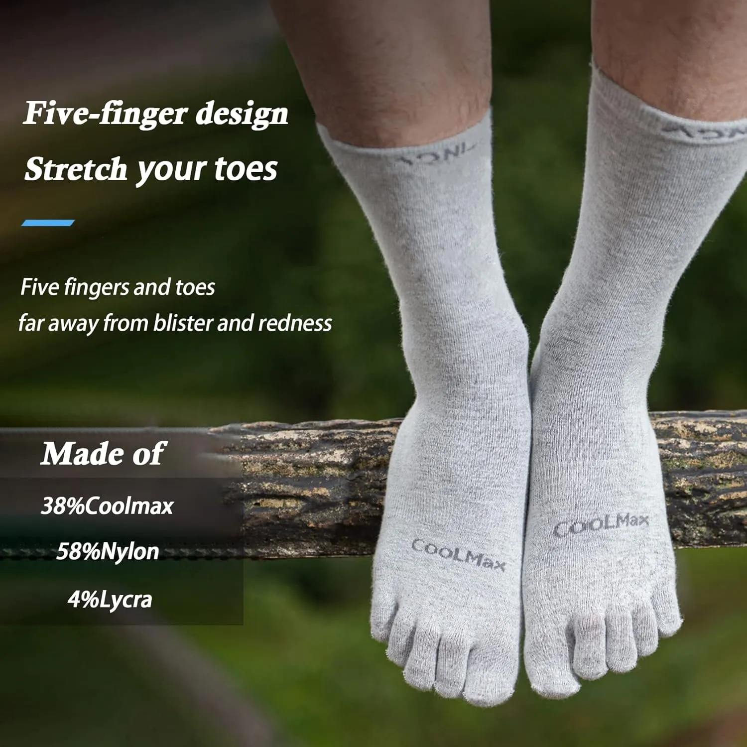 Toe Socks Liner Crew Socks for Men Women Coolmax Five Finger Socks 3 Pairs Running Socks