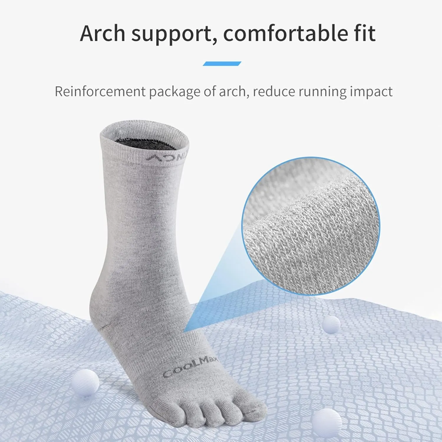 Toe Socks Liner Crew Socks for Men Women Coolmax Five Finger Socks 3 Pairs Running Socks