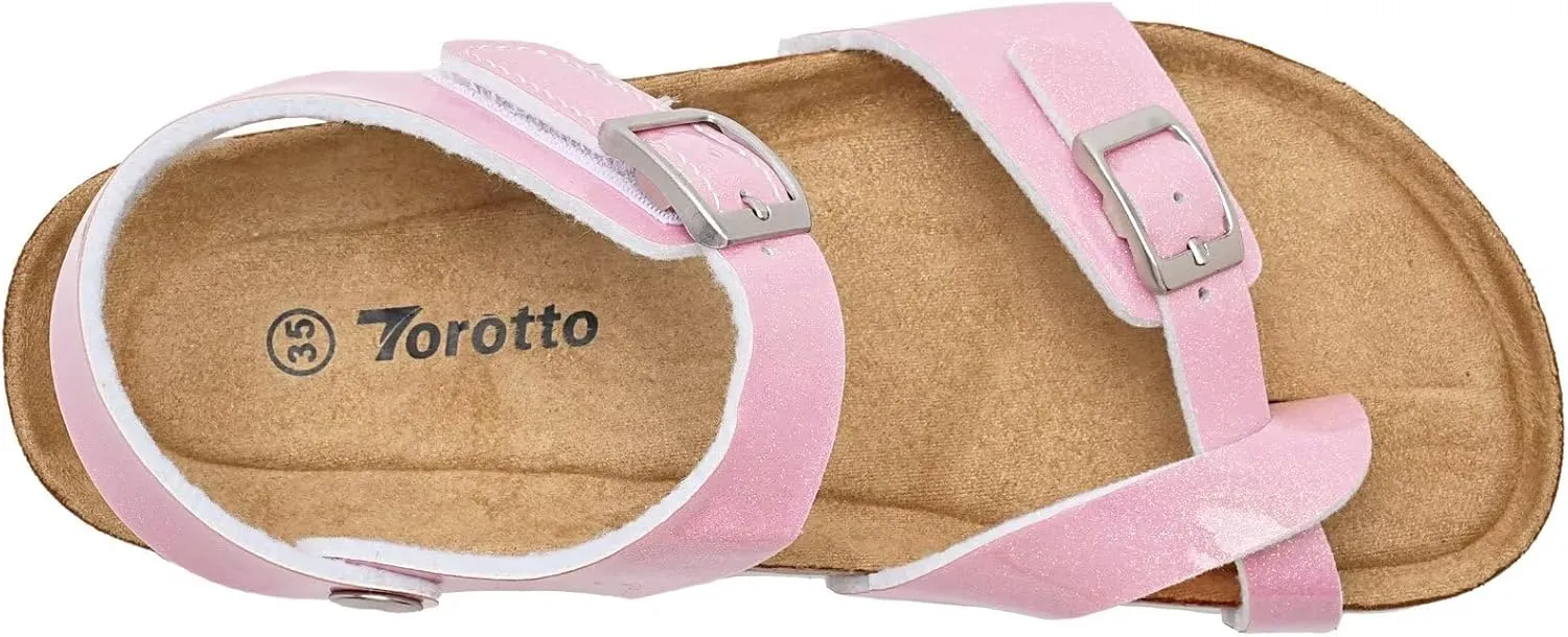 Torotto Girls Boys Sandals with Cork Footbed Adjustable Buckle Summer Slides Flip Flops Open Toes Flat for Kids Toddler