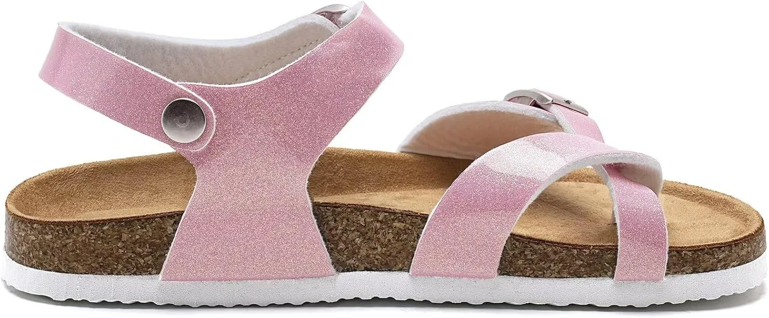 Torotto Girls Boys Sandals with Cork Footbed Adjustable Buckle Summer Slides Flip Flops Open Toes Flat for Kids Toddler