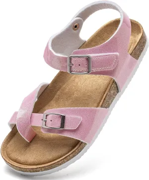 Torotto Girls Boys Sandals with Cork Footbed Adjustable Buckle Summer Slides Flip Flops Open Toes Flat for Kids Toddler