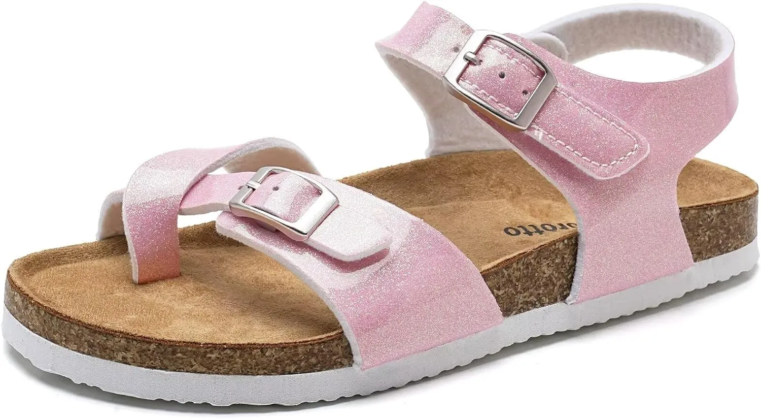 Torotto Girls Boys Sandals with Cork Footbed Adjustable Buckle Summer Slides Flip Flops Open Toes Flat for Kids Toddler