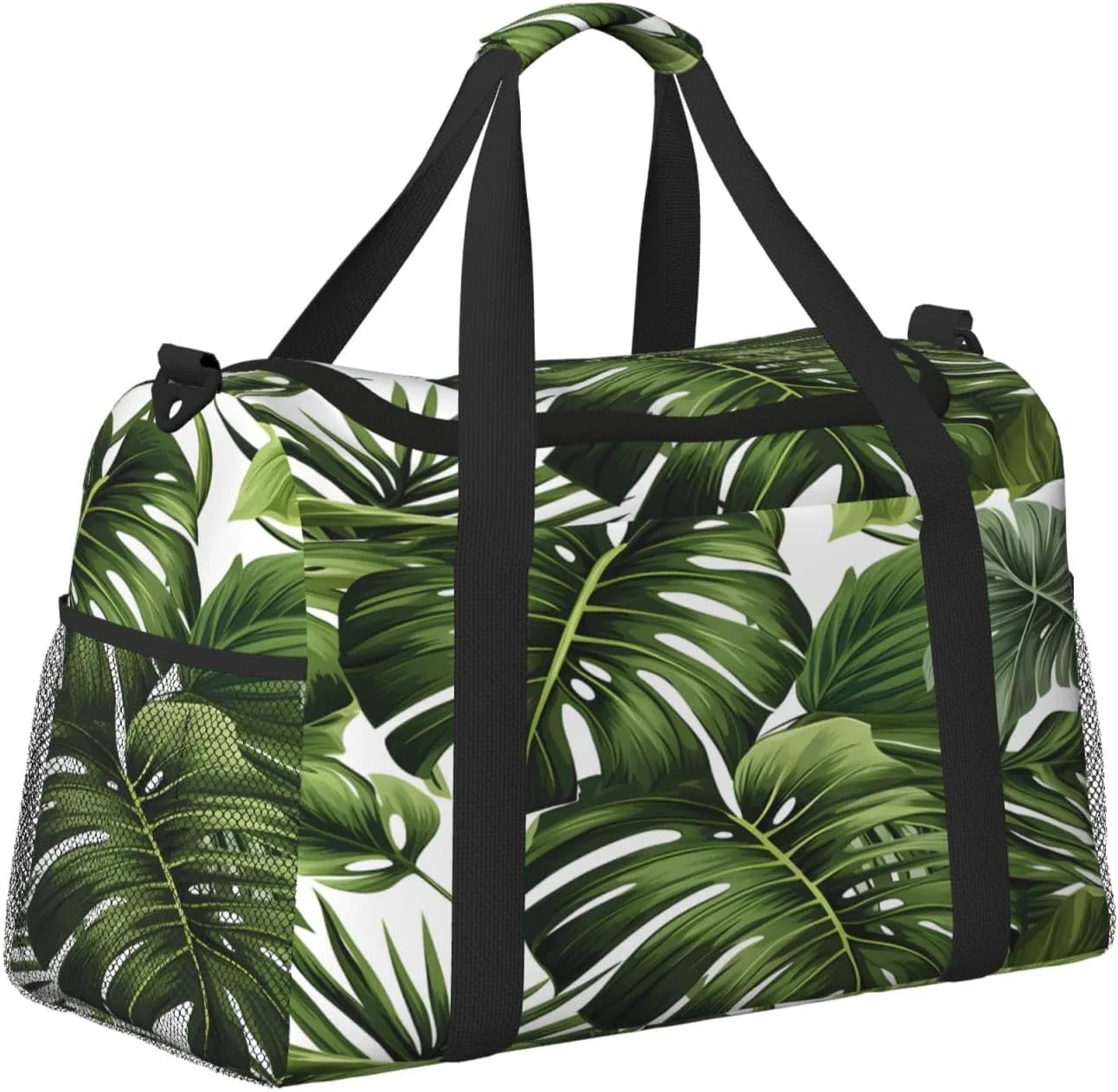 Tropical Palm Leaf Travel Duffel Bag with Strap Multi Pockets Sports Bag Handbag Large Shoulder Bag for Gym Weekend Fitness Camping