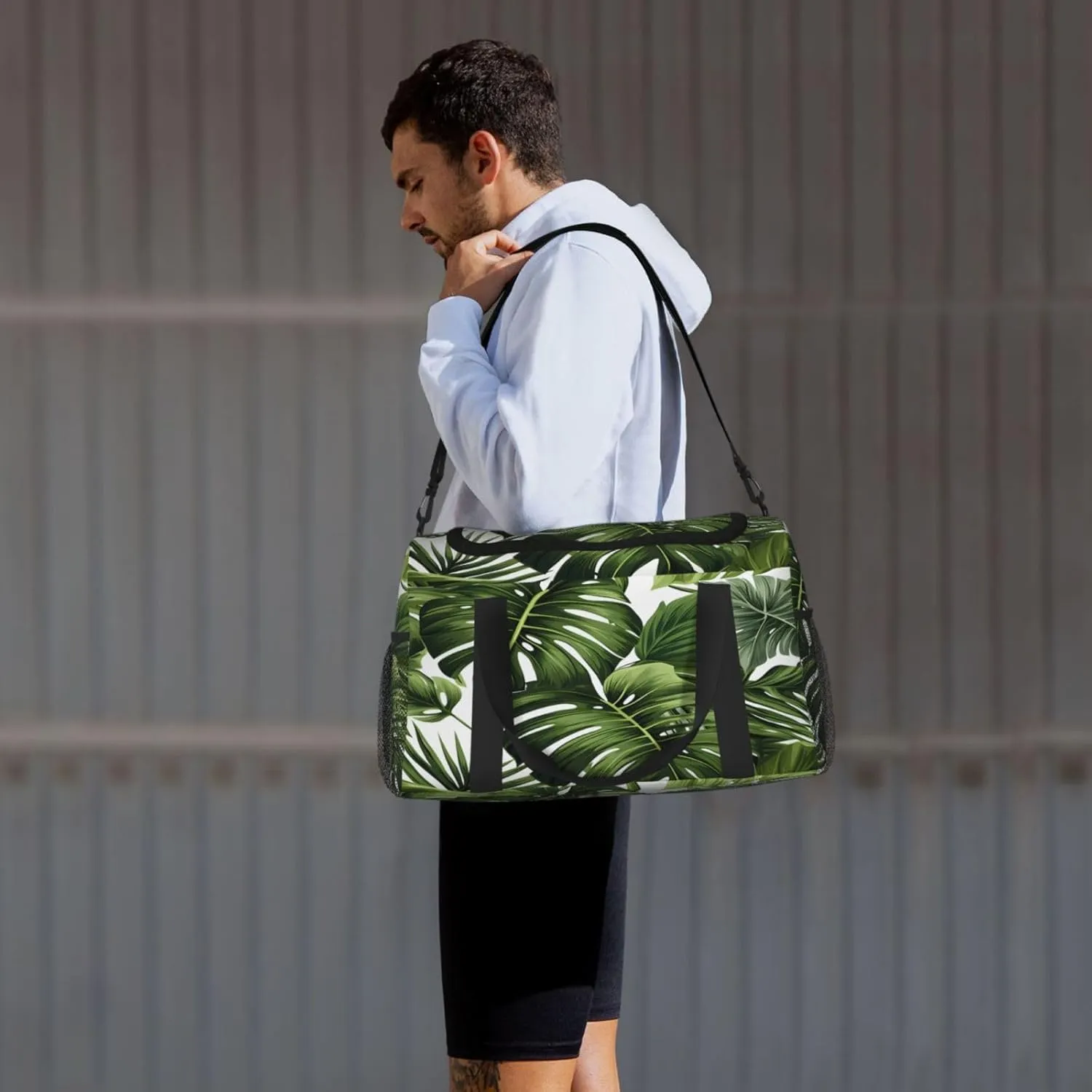Tropical Palm Leaf Travel Duffel Bag with Strap Multi Pockets Sports Bag Handbag Large Shoulder Bag for Gym Weekend Fitness Camping