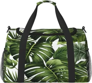 Tropical Palm Leaf Travel Duffel Bag with Strap Multi Pockets Sports Bag Handbag Large Shoulder Bag for Gym Weekend Fitness Camping