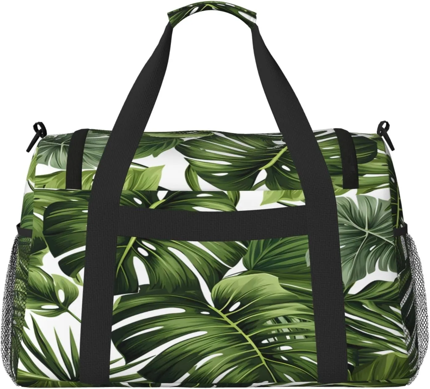 Tropical Palm Leaf Travel Duffel Bag with Strap Multi Pockets Sports Bag Handbag Large Shoulder Bag for Gym Weekend Fitness Camping