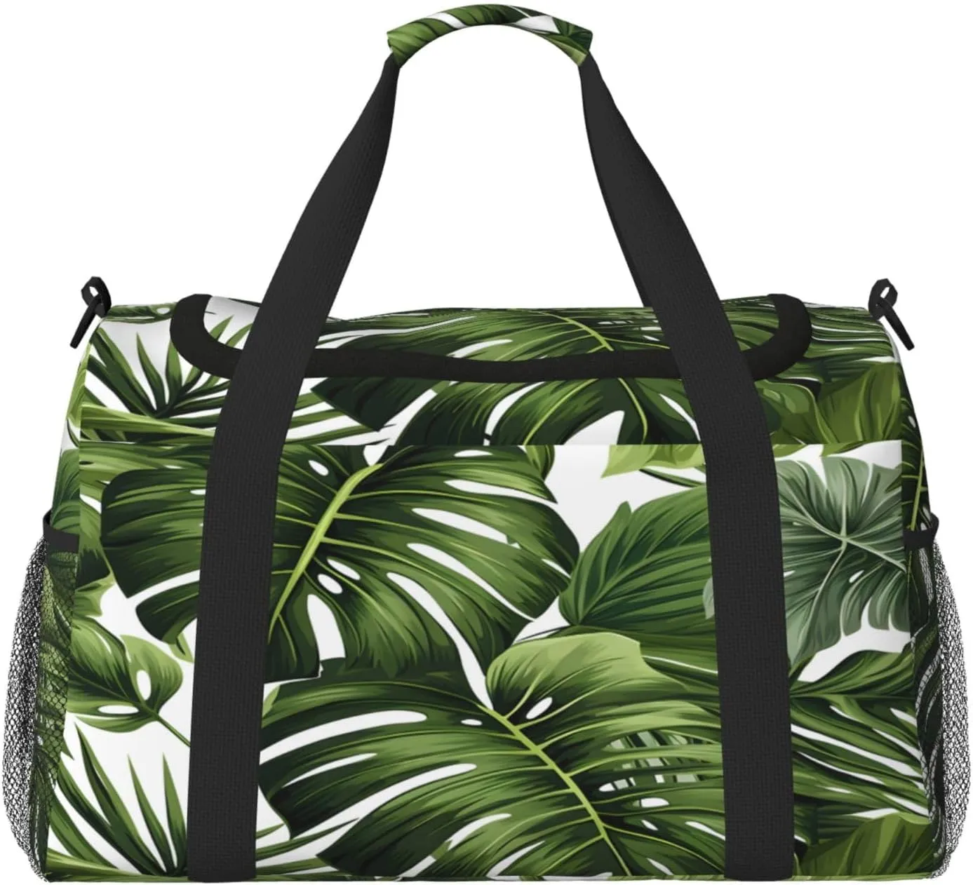 Tropical Palm Leaf Travel Duffel Bag with Strap Multi Pockets Sports Bag Handbag Large Shoulder Bag for Gym Weekend Fitness Camping