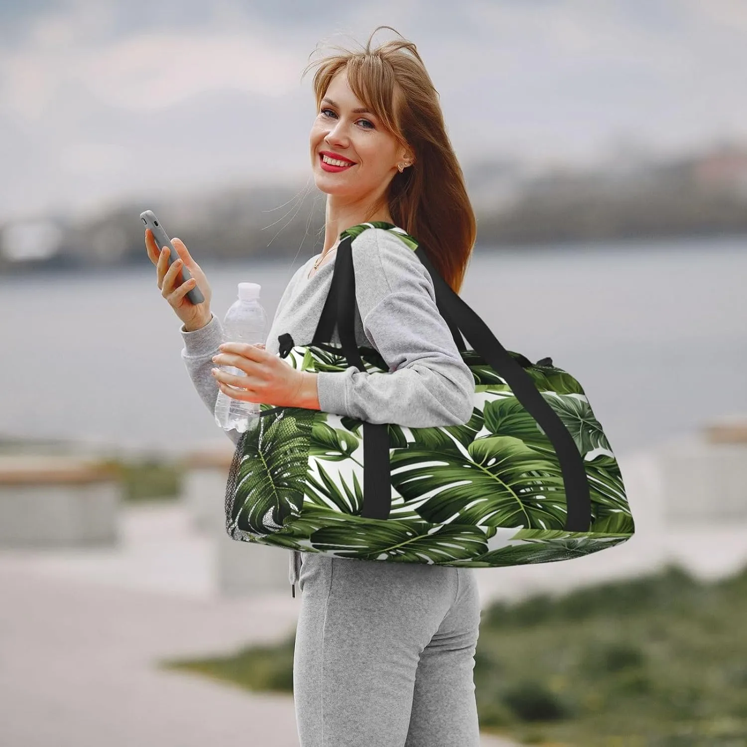 Tropical Palm Leaf Travel Duffel Bag with Strap Multi Pockets Sports Bag Handbag Large Shoulder Bag for Gym Weekend Fitness Camping
