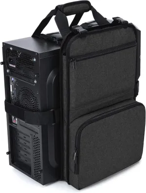 Trunab PC Tower Carrying Strap with Handle, Desktop Computer Case Belt Holder with Pockets for Keyboard, Cable, Headphone, Ideal for Transporting On The Go, Black - Patented Design