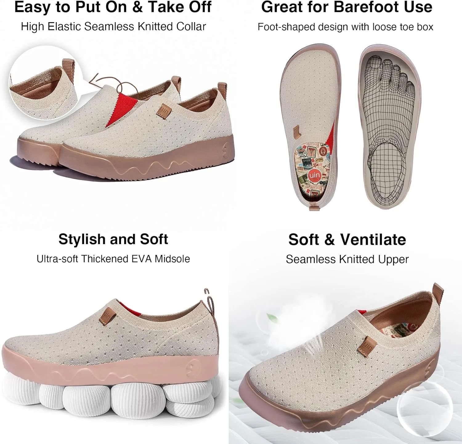 UIN Women's Art Travel Walking Shoes Slip On Casual Lightweight Wide Toe Fashion Sneaker Toledo Ⅸ