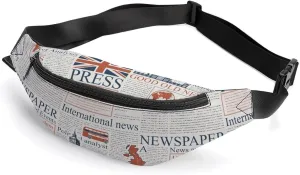 UK Or London Newspaper Large Crossbody Fanny Packfor Women Men Waist Pack for Running with Adjustable Strap for Sports Casual Bag 36 * 15cm