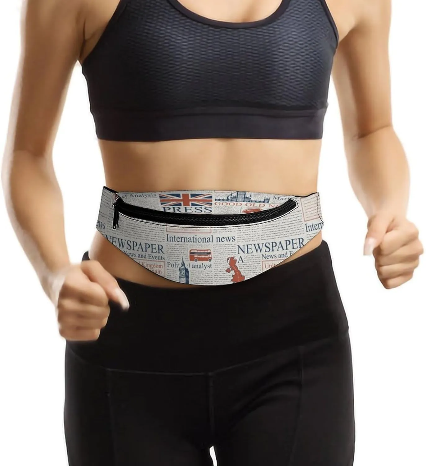 UK Or London Newspaper Large Crossbody Fanny Packfor Women Men Waist Pack for Running with Adjustable Strap for Sports Casual Bag 36 * 15cm