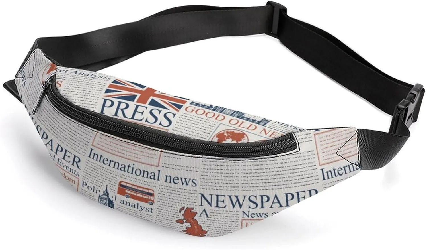 UK Or London Newspaper Large Crossbody Fanny Packfor Women Men Waist Pack for Running with Adjustable Strap for Sports Casual Bag 36 * 15cm
