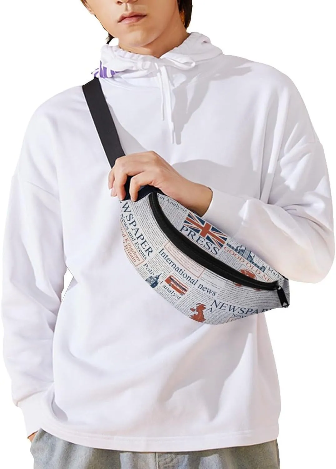 UK Or London Newspaper Large Crossbody Fanny Packfor Women Men Waist Pack for Running with Adjustable Strap for Sports Casual Bag 36 * 15cm