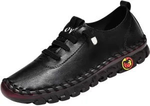 Ultra Soft Orthopedic Shoes for Women Leather Round Toe Flat Shoes Casual Walking Shoes with Arch Support Comfort Breathable