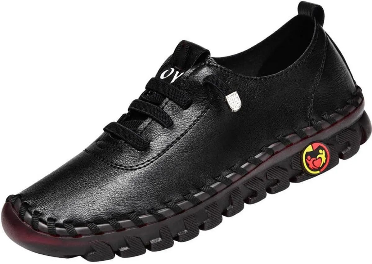 Ultra Soft Orthopedic Shoes for Women Leather Round Toe Flat Shoes Casual Walking Shoes with Arch Support Comfort Breathable