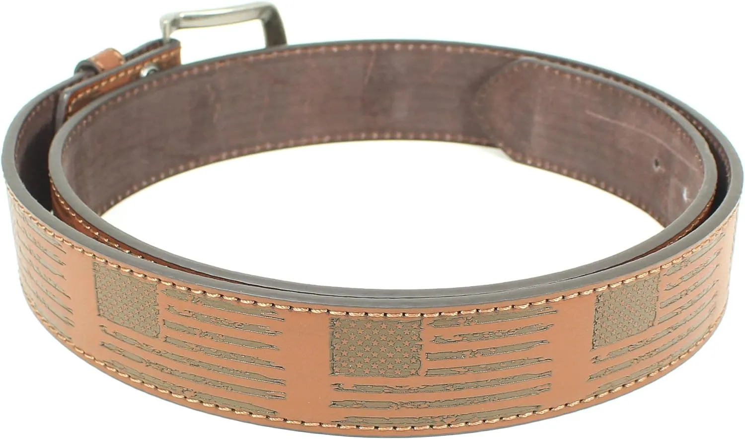 USA Flag Leather Belt Strap Metal Buckle 1.5" Wide with Snaps - American Patriotic Stars Stripes Spartan