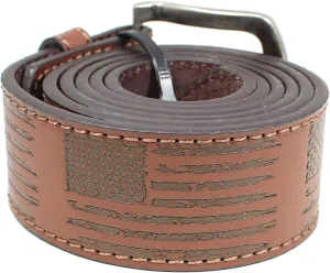 USA Flag Leather Belt Strap Metal Buckle 1.5" Wide with Snaps - American Patriotic Stars Stripes Spartan