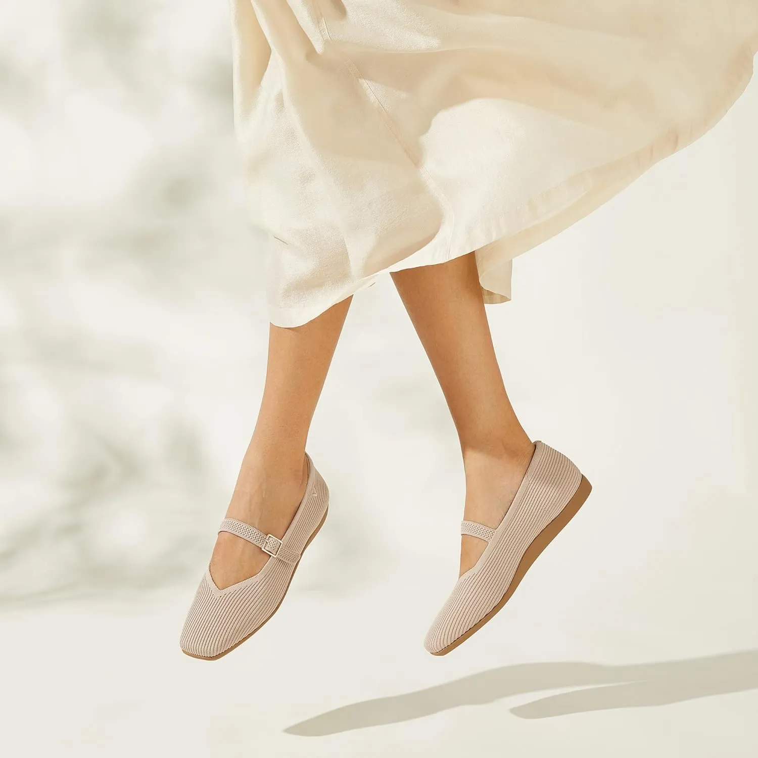 VIVAIA Margot Walker Mary Jane Women Flat Shoes Slip on Square-Toe Washable Shoes Comfortable for Work with Arch Support