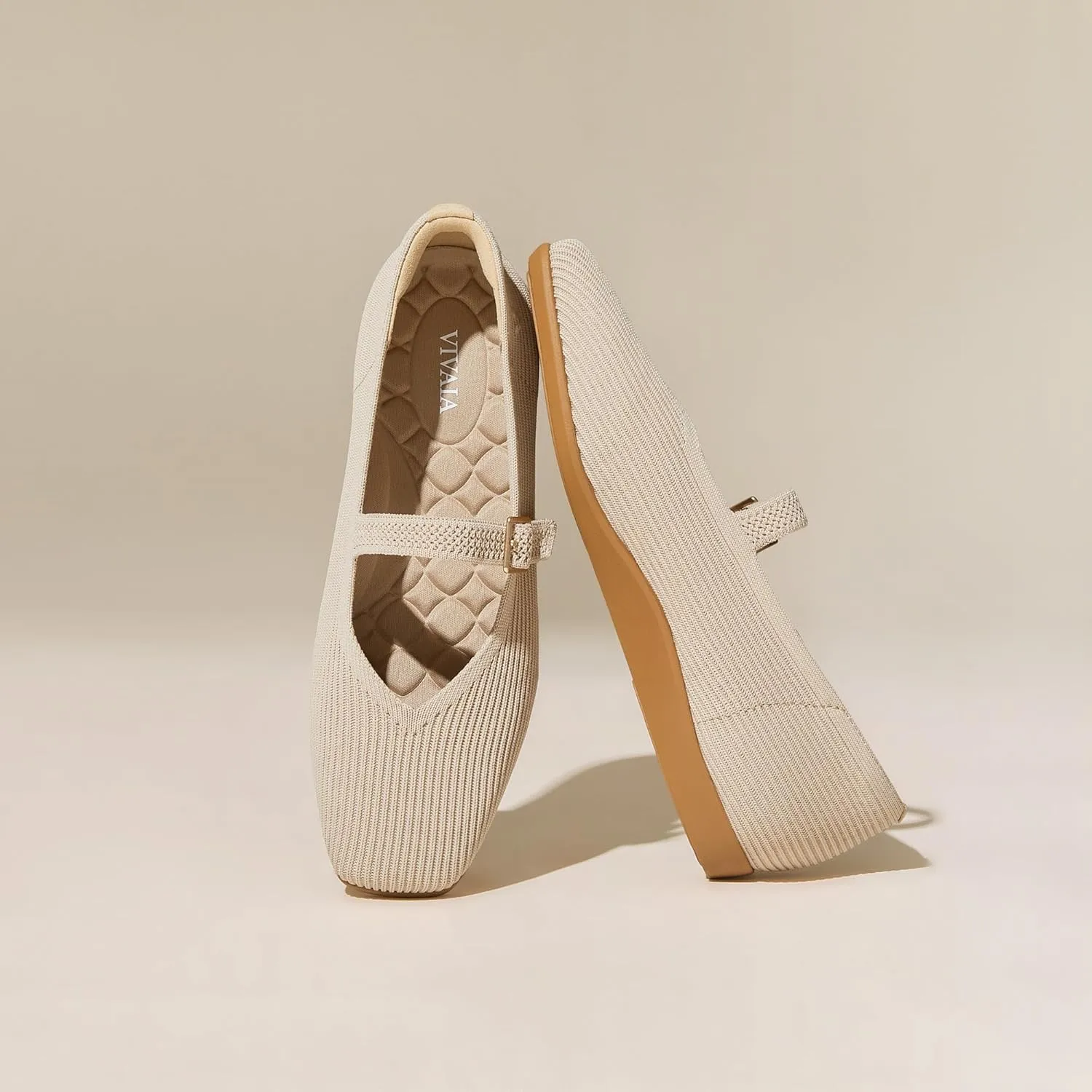 VIVAIA Margot Walker Mary Jane Women Flat Shoes Slip on Square-Toe Washable Shoes Comfortable for Work with Arch Support