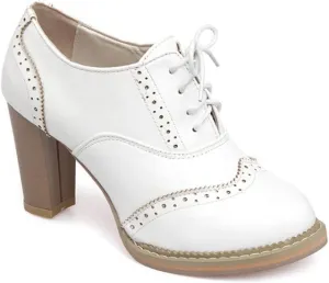 VOKLIN Women's Chunky High Heel Oxford Pumps Lace Up Wingtip Perforated Platform Vintage Brogues Dress Shoes
