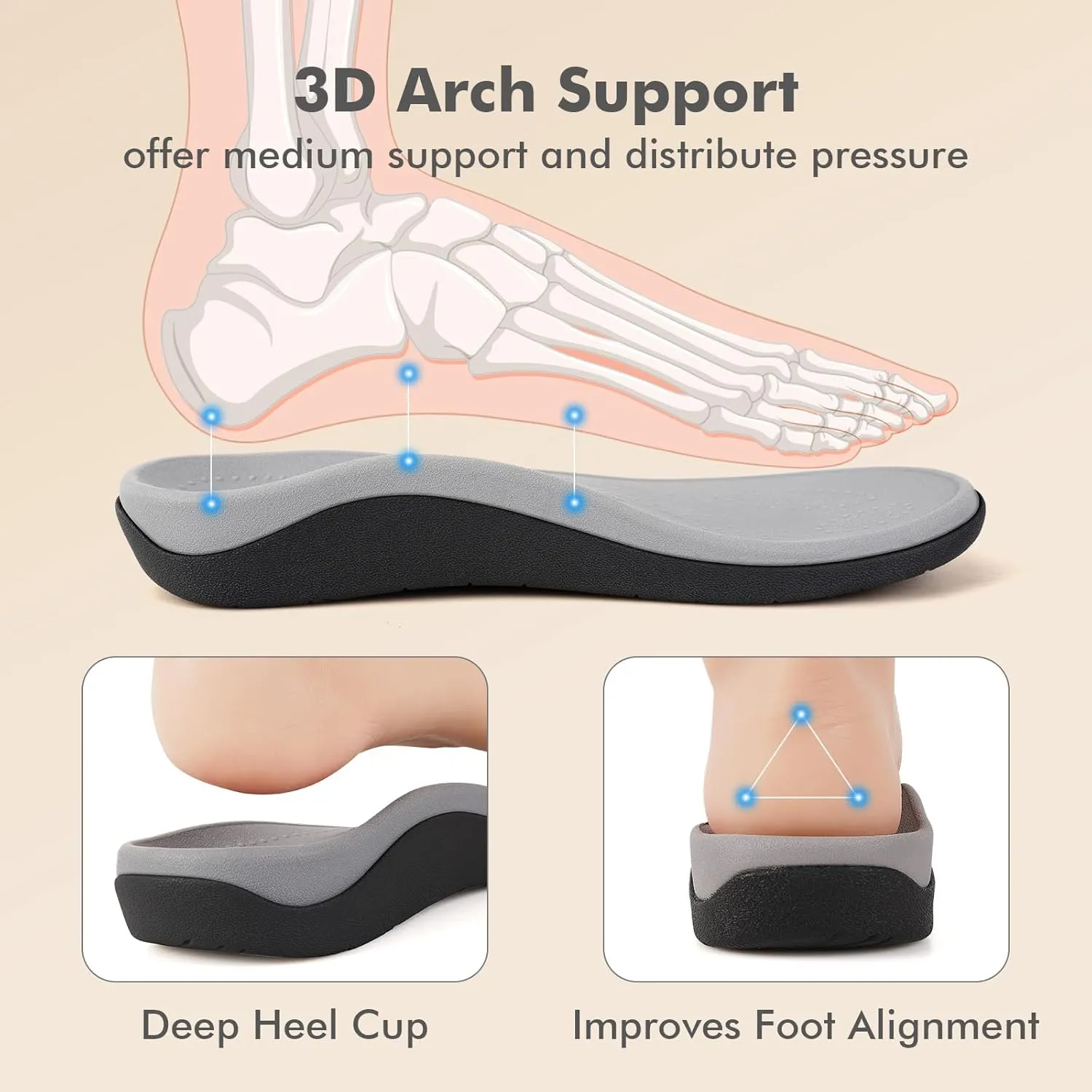 V.Step Orthopedic Slides with Arch Support for Women Men, Adjustable Orthotic Sandals for Plantar Fasciitis Pain Relief Indoor Outdoor Black W8/M7
