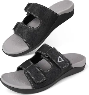 V.Step Orthopedic Slides with Arch Support for Women Men, Adjustable Orthotic Sandals for Plantar Fasciitis Pain Relief Indoor Outdoor Black W8/M7
