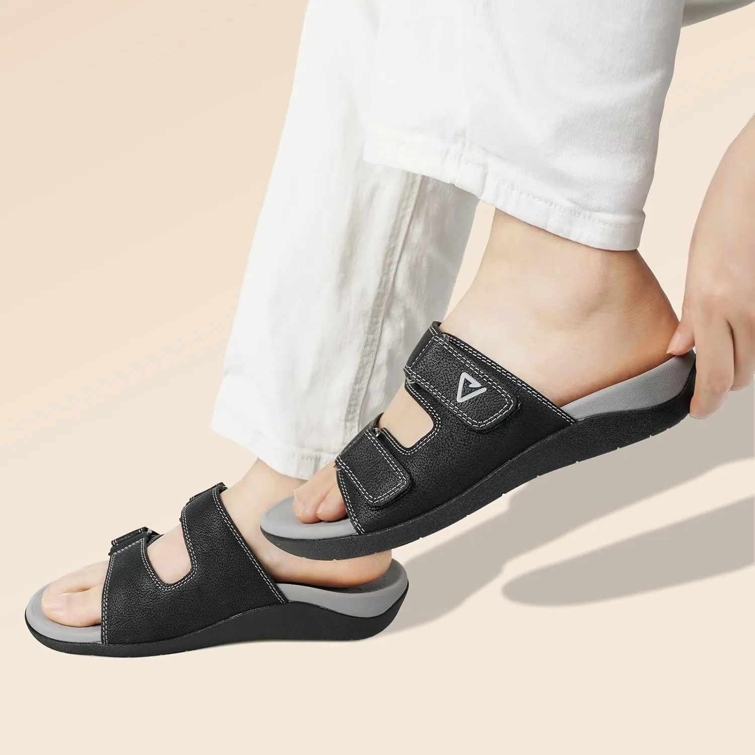V.Step Orthopedic Slides with Arch Support for Women Men, Adjustable Orthotic Sandals for Plantar Fasciitis Pain Relief Indoor Outdoor Black W8/M7