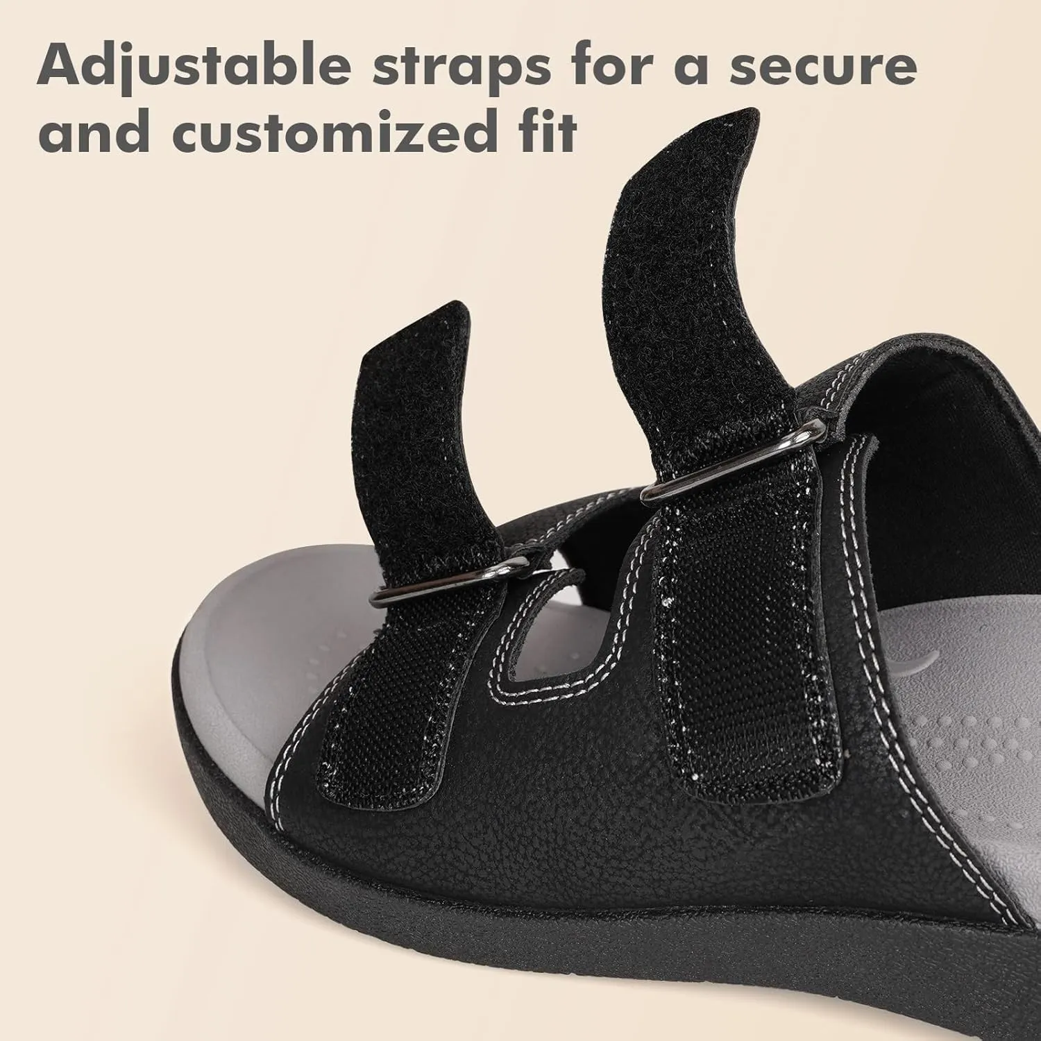 V.Step Orthopedic Slides with Arch Support for Women Men, Adjustable Orthotic Sandals for Plantar Fasciitis Pain Relief Indoor Outdoor Black W8/M7