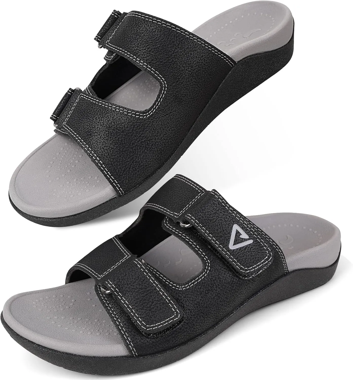 V.Step Orthopedic Slides with Arch Support for Women Men, Adjustable Orthotic Sandals for Plantar Fasciitis Pain Relief Indoor Outdoor Black W8/M7
