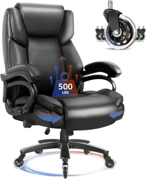 Waleaf 500lbs Big and Tall Office Chair, Heavy Duty Chair for Heavy People, Adjustable Ergonomic Lumbar Support Executive Chair, Large High Back and Quiet Rubber Wheels