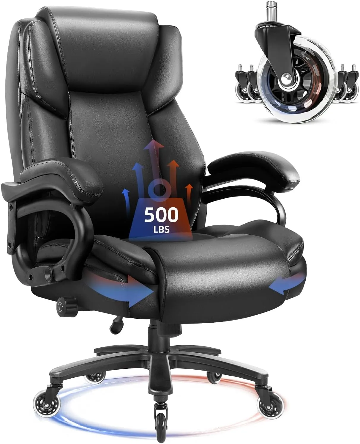 Waleaf 500lbs Big and Tall Office Chair, Heavy Duty Chair for Heavy People, Adjustable Ergonomic Lumbar Support Executive Chair, Large High Back and Quiet Rubber Wheels