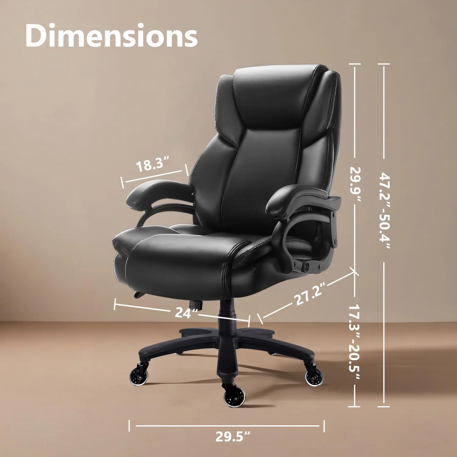 Waleaf 500lbs Big and Tall Office Chair, Heavy Duty Chair for Heavy People, Adjustable Ergonomic Lumbar Support Executive Chair, Large High Back and Quiet Rubber Wheels