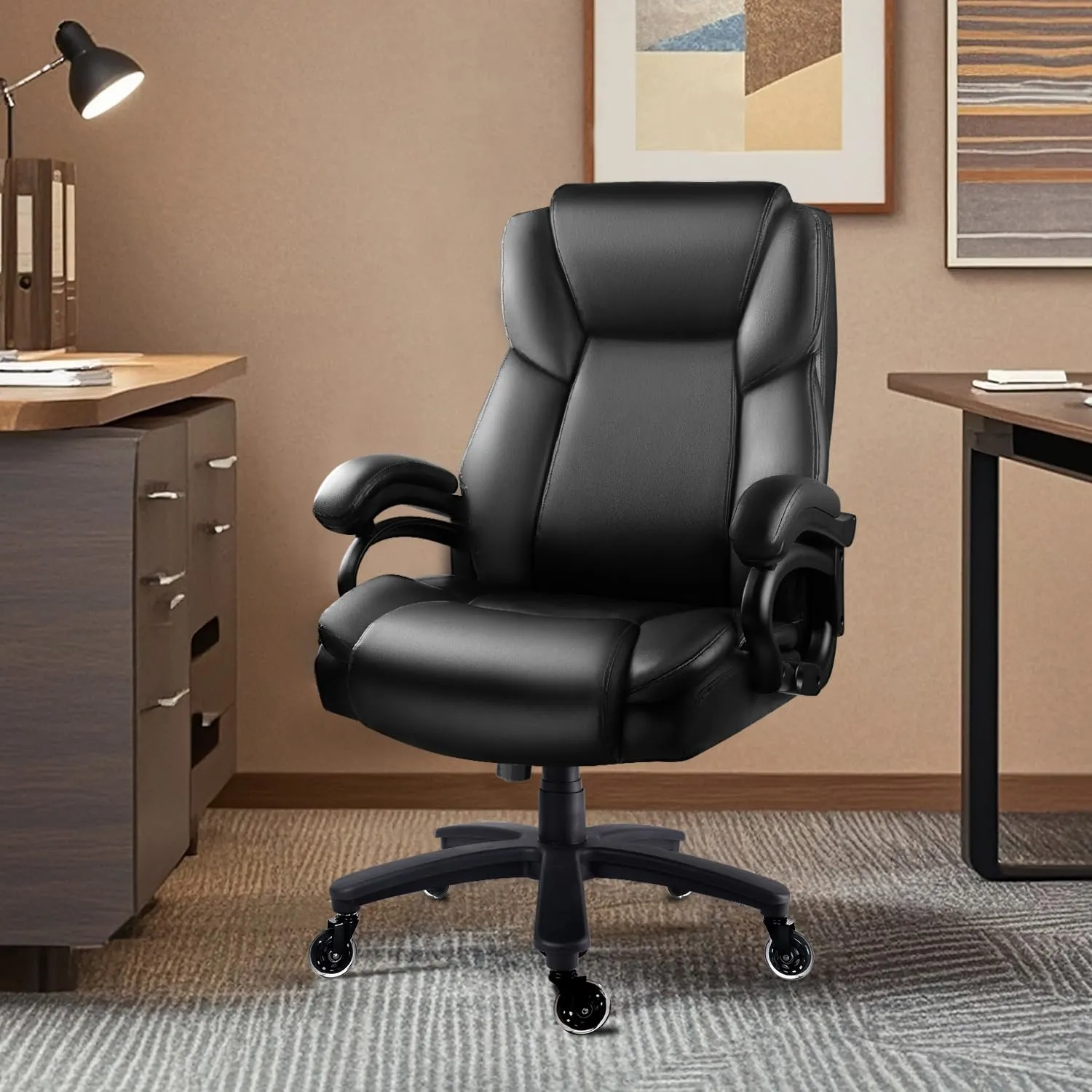 Waleaf 500lbs Big and Tall Office Chair, Heavy Duty Chair for Heavy People, Adjustable Ergonomic Lumbar Support Executive Chair, Large High Back and Quiet Rubber Wheels